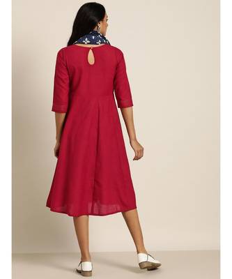 Maroon Anarkali Dress With Printed Scraf 3