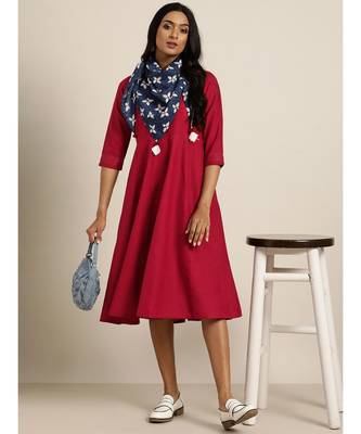 Maroon Anarkali Dress With Printed Scraf 4