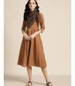 Brown Anarkali Dress With Printed Scarf