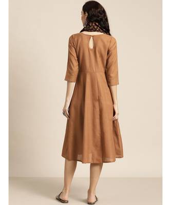 Brown Anarkali Dress With Printed Scarf 3