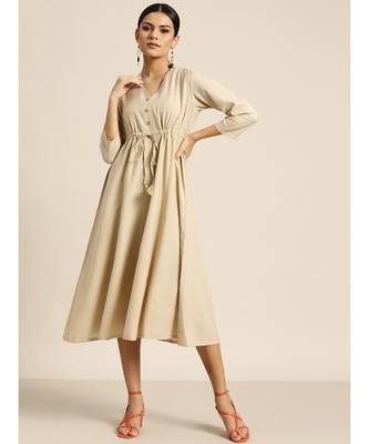 Beige Drawstring Anarkali Dress 1