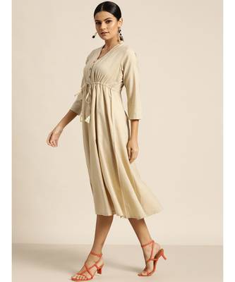 Beige Drawstring Anarkali Dress 2