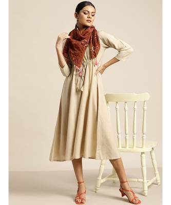 Beige Drawstring Anarkali Dress 4