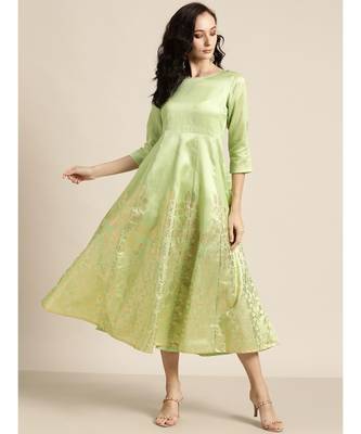 Mint Green Foil Print Anarkali Maxi Dress 1