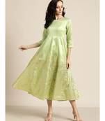 Mint Green Foil Print Anarkali Maxi Dress