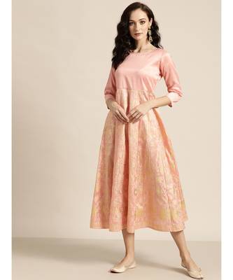 Peach Gold Foil Print Anarkali Maxi Dress 1