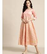 Peach Gold Foil Print Anarkali Maxi Dress