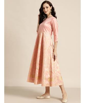 Peach Gold Foil Print Anarkali Maxi Dress 2