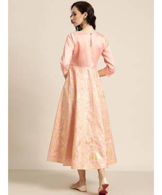 Peach Gold Foil Print Anarkali Maxi Dress 3