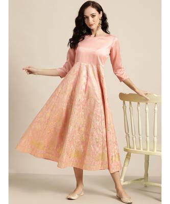 Peach Gold Foil Print Anarkali Maxi Dress 4