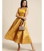 Mustard Foil Print Sleeveless Anarkali Maxi Dress