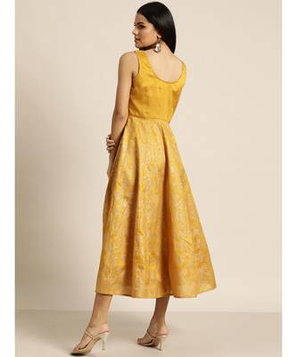 Mustard Foil Print Sleeveless Anarkali Maxi Dress 3