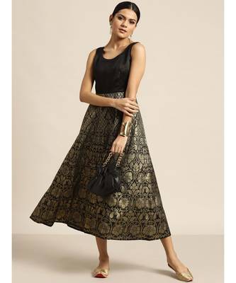 Black Foil Print Sleeveless Anarkali Maxi Dress 1