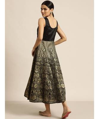 Black Foil Print Sleeveless Anarkali Maxi Dress 2