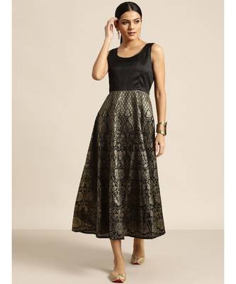 Black Foil Print Sleeveless Anarkali Maxi Dress 3