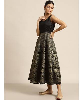 Black Foil Print Sleeveless Anarkali Maxi Dress 4
