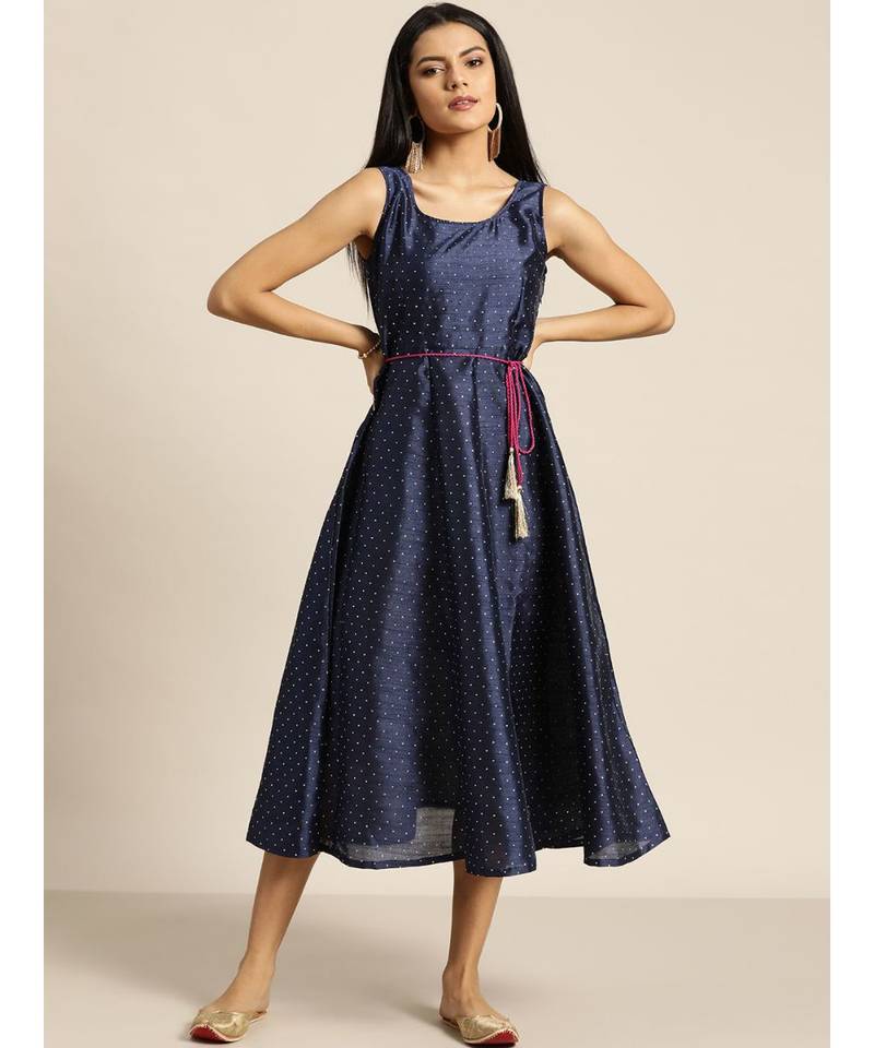 Navy Mukaish Work Anarkali Dress