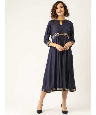 Navy Embroidered Waist Anarkali Kurta Dress 1