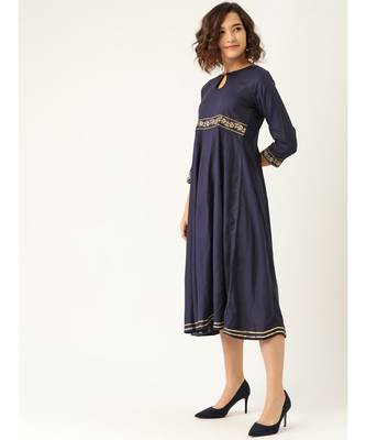 Navy Embroidered Waist Anarkali Kurta Dress 2