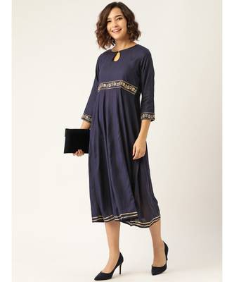 Navy Embroidered Waist Anarkali Kurta Dress 4