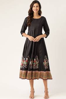Black Floral Kali Kurta Dress