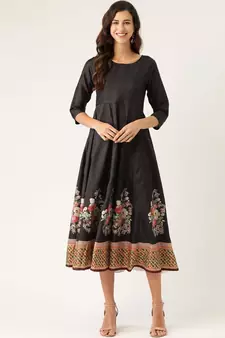 Black Floral Kali Kurta Dress