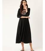 Black Peacock Motif Embroidery Anarkali Kurta Dress