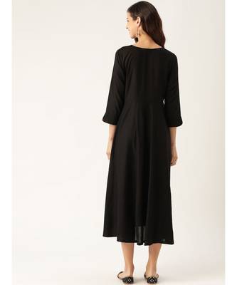Black Peacock Motif Embroidery Anarkali Kurta Dress 3
