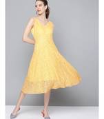 Yellow Lace V-Neck Midi Dress