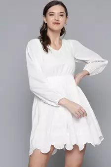 White Schiffli V-Neck Skater Dress