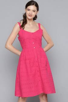 Fuchsia Strappy Front Button Dress