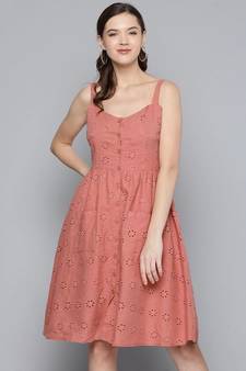 Baked Pink Strappy Front Button Dress