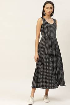 Black & White Printed Sleeveless Anarkali Dress