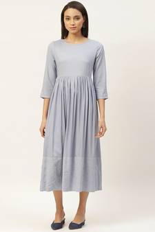Grey Schiffli Gathered Midi Dress