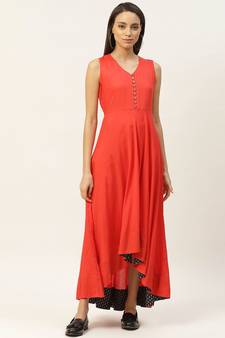 Red High Low Anarkali Maxi Dress