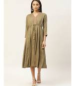 Olive V-Neck Embroidery Anarkali Dress