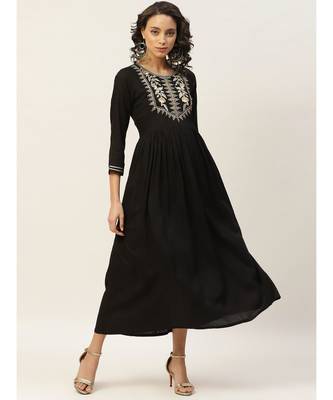 Black Zari Embroidery Gathered Dress 1
