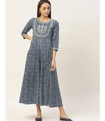 Indigo Floral Zari Embroidery Anarkali Dress
