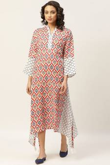 Red Floral Neck Band Kaftan