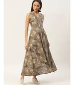 Brown Floral High Low Flared Maxi Dress