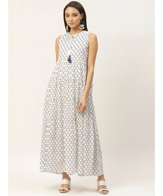 Navy Geometric Print Sleeveless Tiered Maxi 1