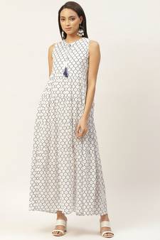 Navy Geometric Print Sleeveless Tiered Maxi