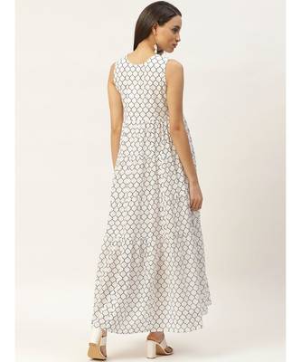 Navy Geometric Print Sleeveless Tiered Maxi 3
