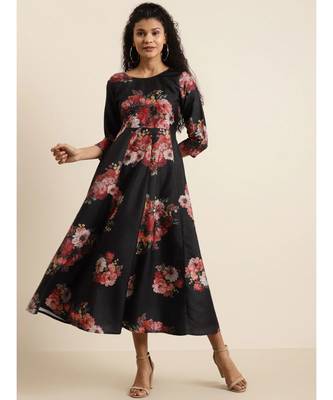 Black Floral PolySilk Anarkali Maxi 1