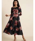 Black Floral PolySilk Anarkali Maxi