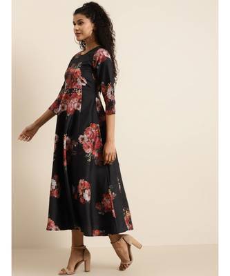 Black Floral PolySilk Anarkali Maxi 2