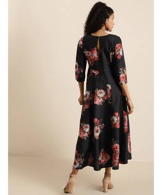 Black Floral PolySilk Anarkali Maxi 3