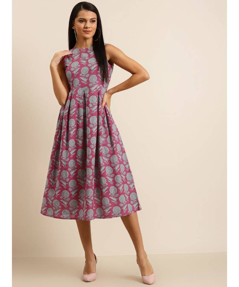 knee length dresses for ladies Boden Women's Ula Box Pleat Cord Midi Dress in Blue main image 0