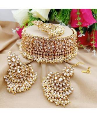 White kundan White Gold Alloy necklace sets 1