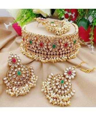 Multicolor kundan White Gold Alloy necklace sets 1